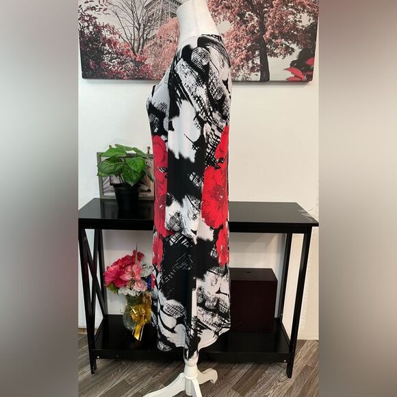 EVO VORRO women’s Sheath Midi Dress Size M Floral Asymmetrical Neck Long Sleeve - Picture 5 of 12